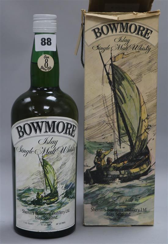 A Boxed bottle of Bowmore single malt whisky